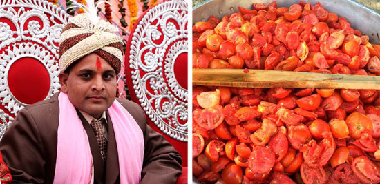 از داماد با پرتاب گوجه فرنگی استقبال می شود ، مراسم ازدواج ، عروسی در هند