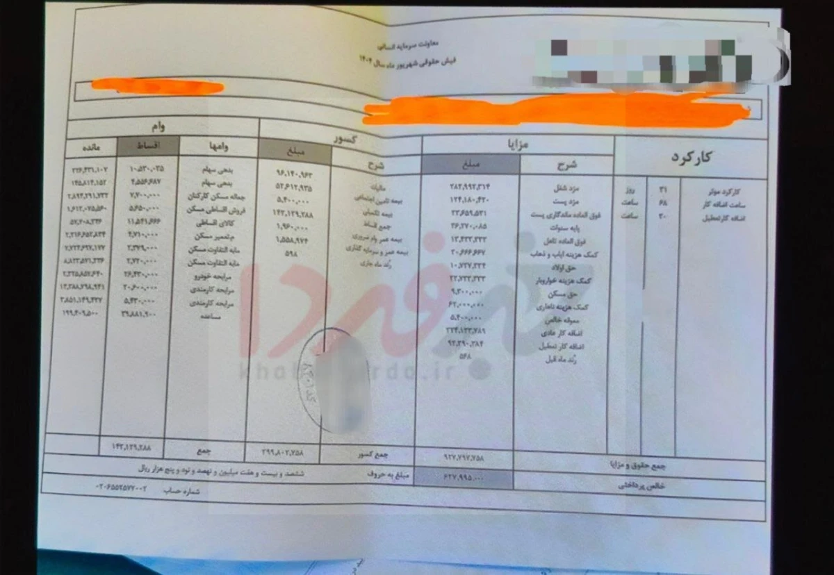 فیش حقوقی ۹۲ میلیون تومانی کارمند بانک در ایلام + وام ۶۰ ساله
