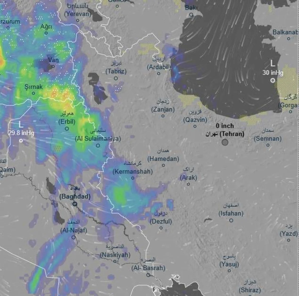 نقشه بارش‌های امروز در غرب کشور؛ تداوم رگبار و برف در ارتفاعات ایلام و کرمانشاه