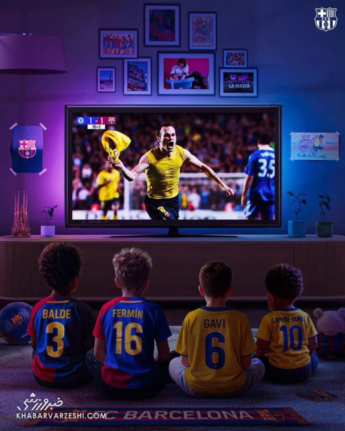 پوستر طعنه‌آمیز بارسلونا برای چلسی/ مشق اینیستا برای یامال، گاوی، فرمین و بالده! +عکس