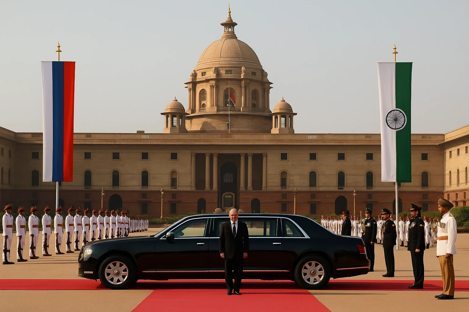 پوتین با لیموزین زرهی‌اش وارد کاخ ریاست‌جمهوری هند شد